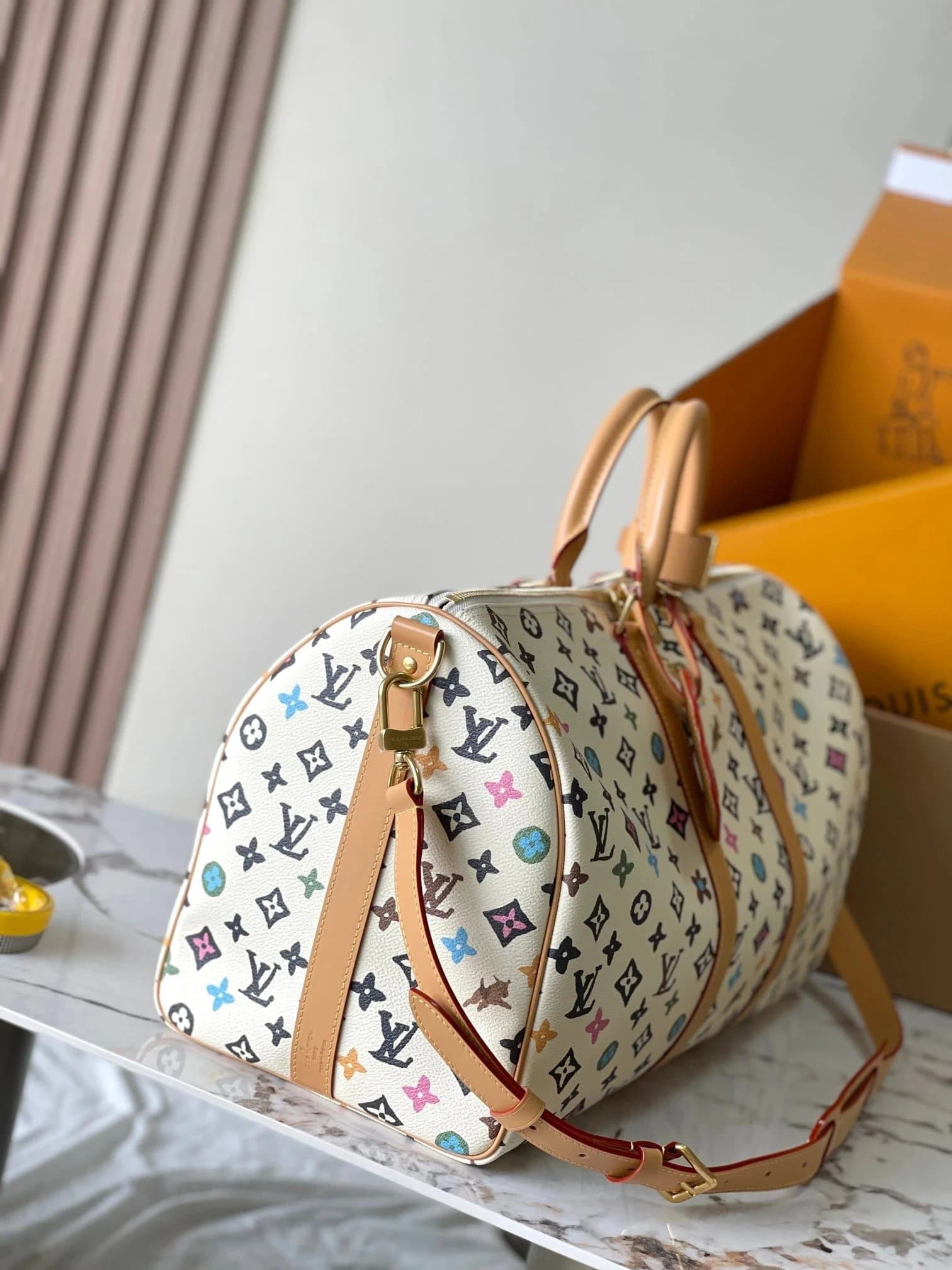 LV Louis Vuitton Logo Printed Zipper Canvas Leather Monkey Bag Portable Shoulder Crossbody Travel Bag Unisex M25233