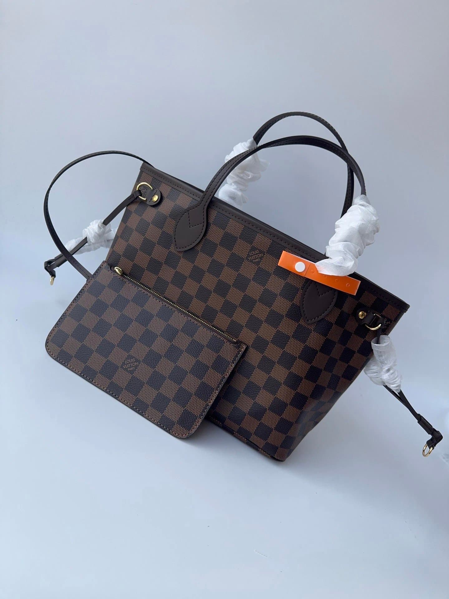 LV [N40600] Neverfull Small Tote Bag Damier Ebene Canvas