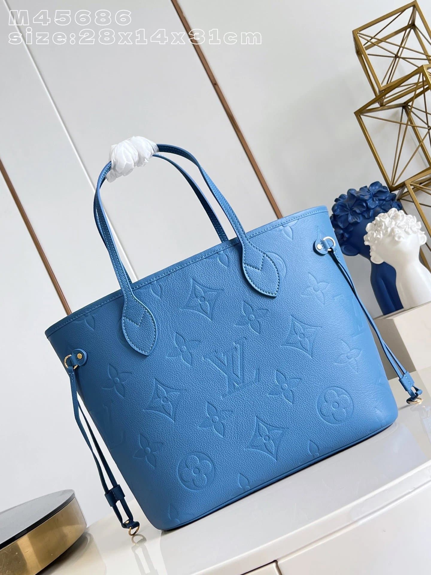 LV [M45686] Ladies Tote Glass Blue Embossed Neverfull