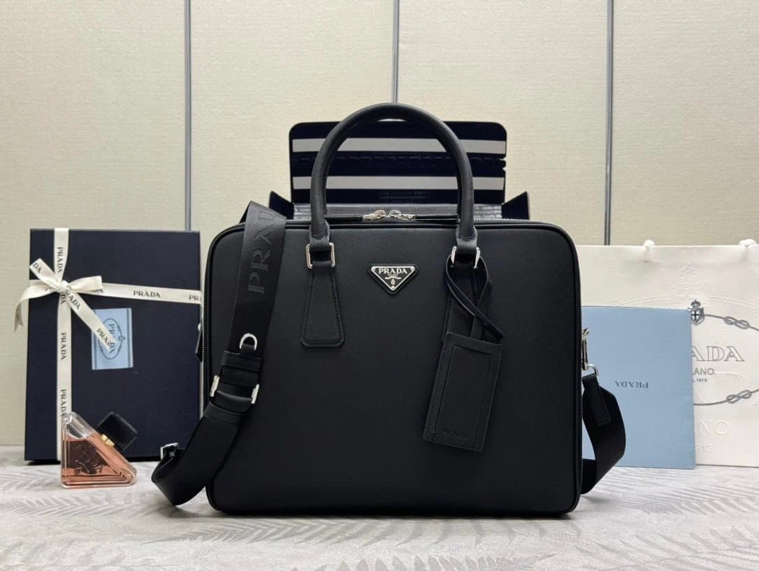 PRADA [2VE022] Men's Handbag Briefcase Double Layer