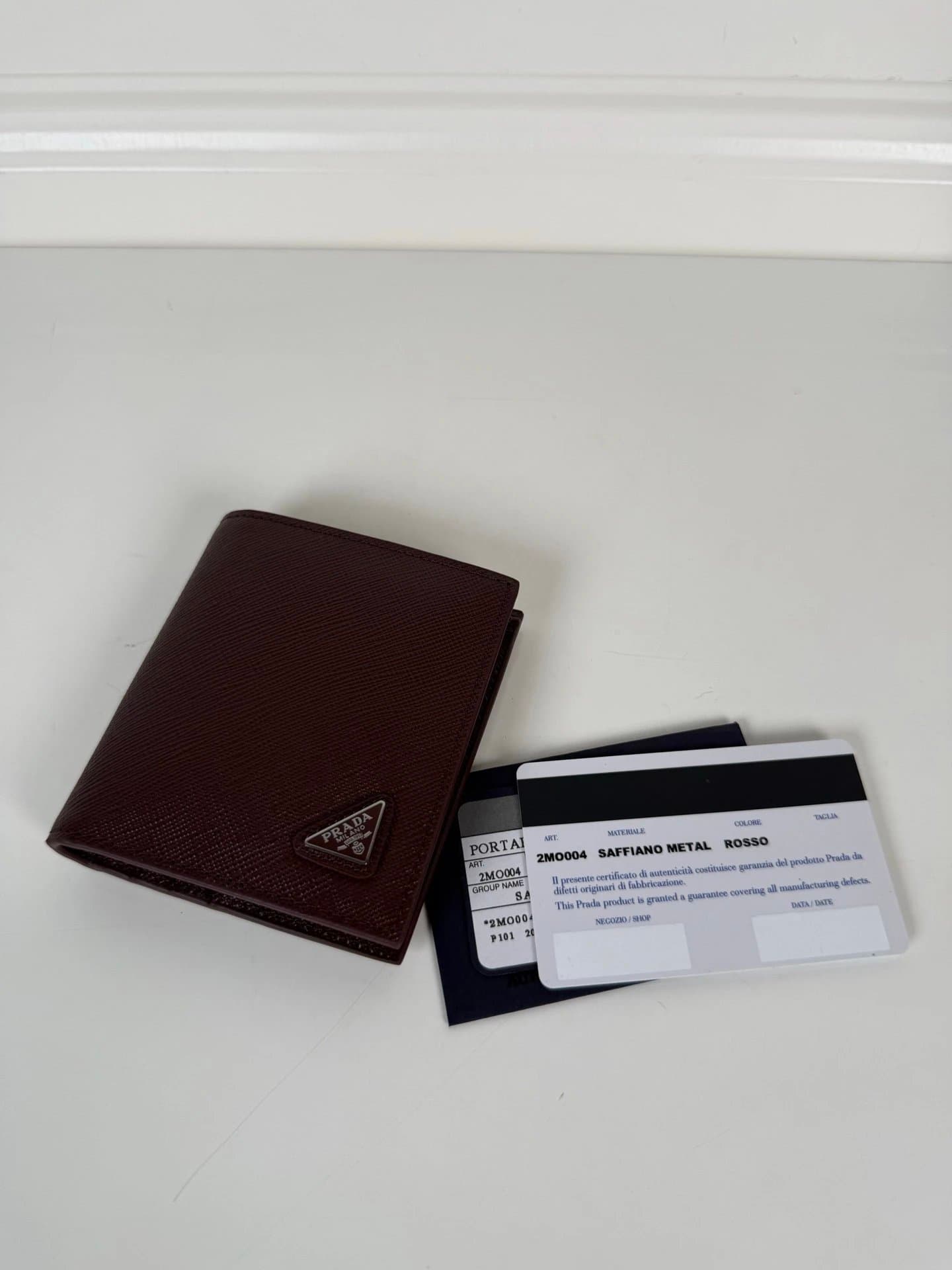 PRADA [2MO004] Unisex Short Wallet Bordeaux Cowhide