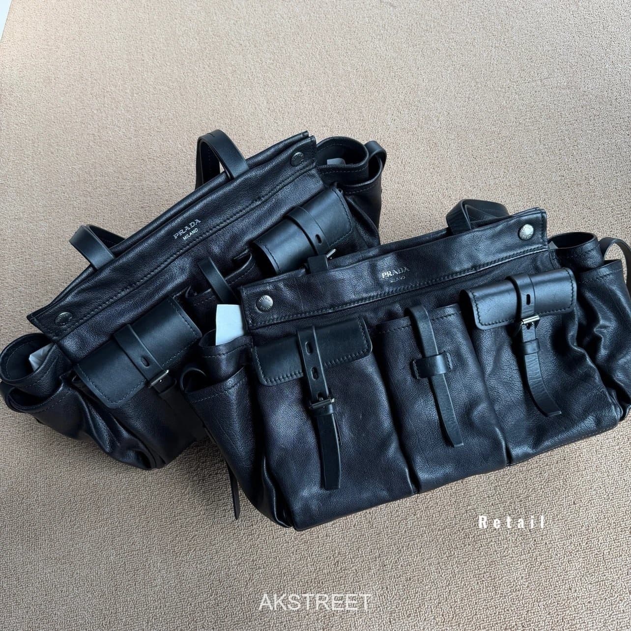 Prada Black Leather Multi Pocket Handbag