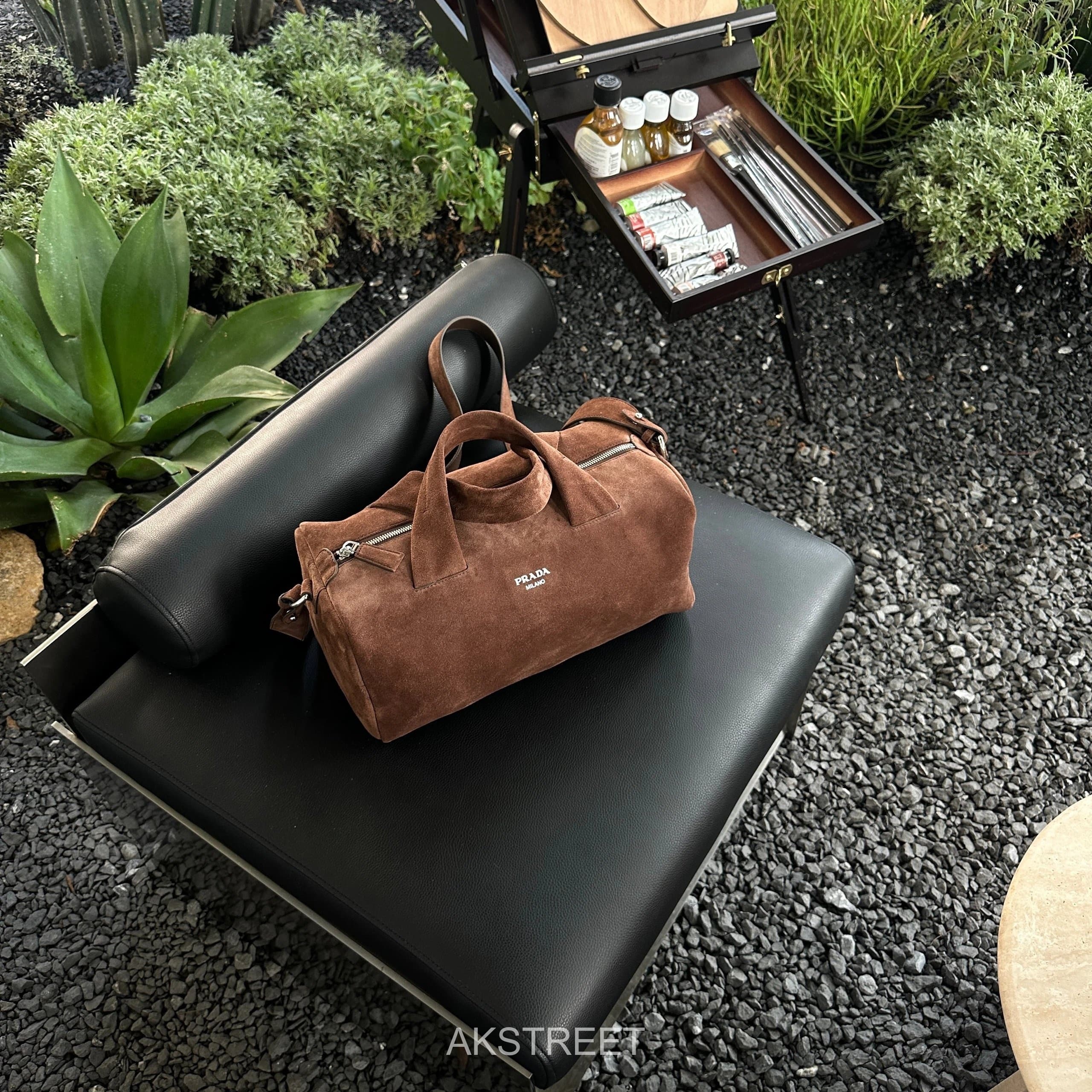 Prada Brown Suede Duffel Bag
