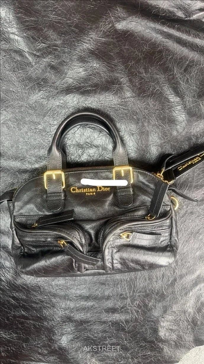 Christian Dior Black Crinkled Leather Handbag