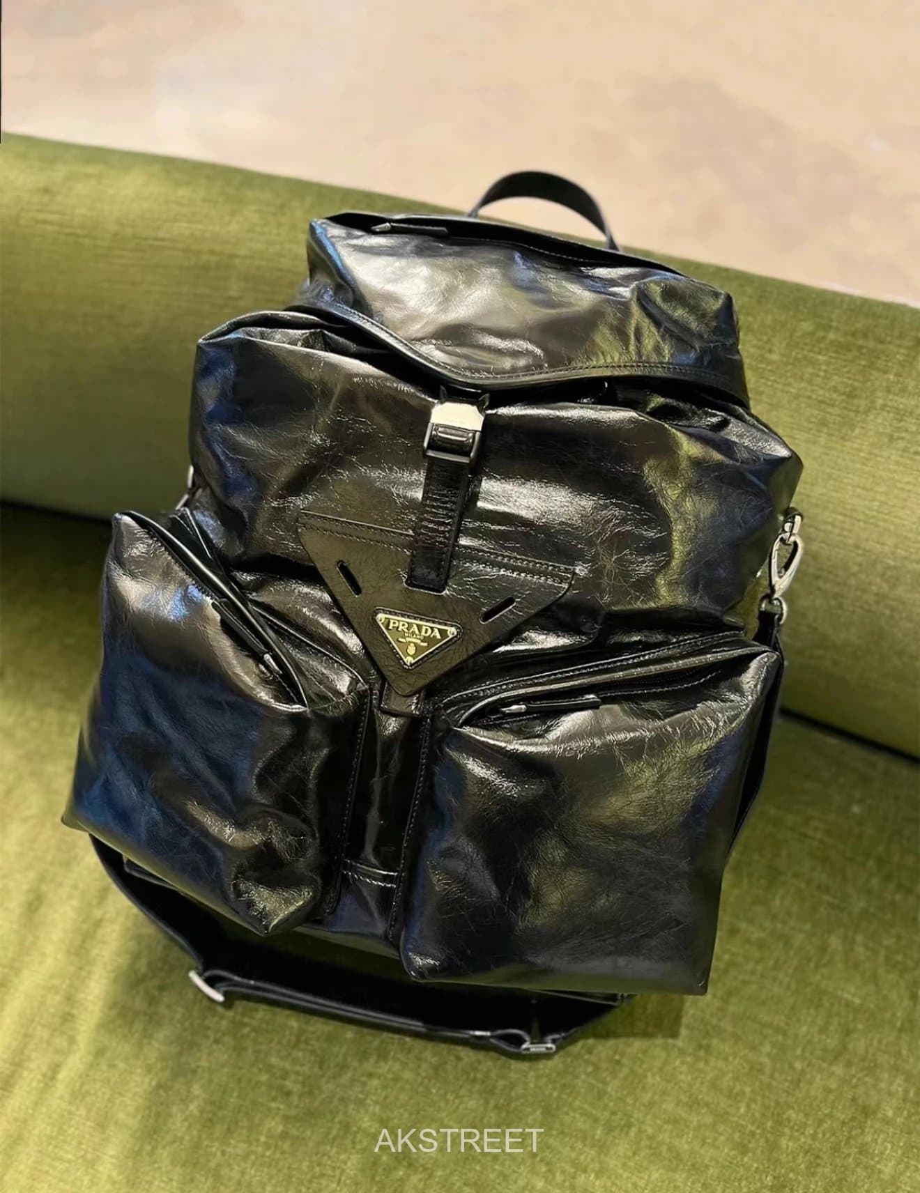 Prada Black Crinkled Leather Backpack