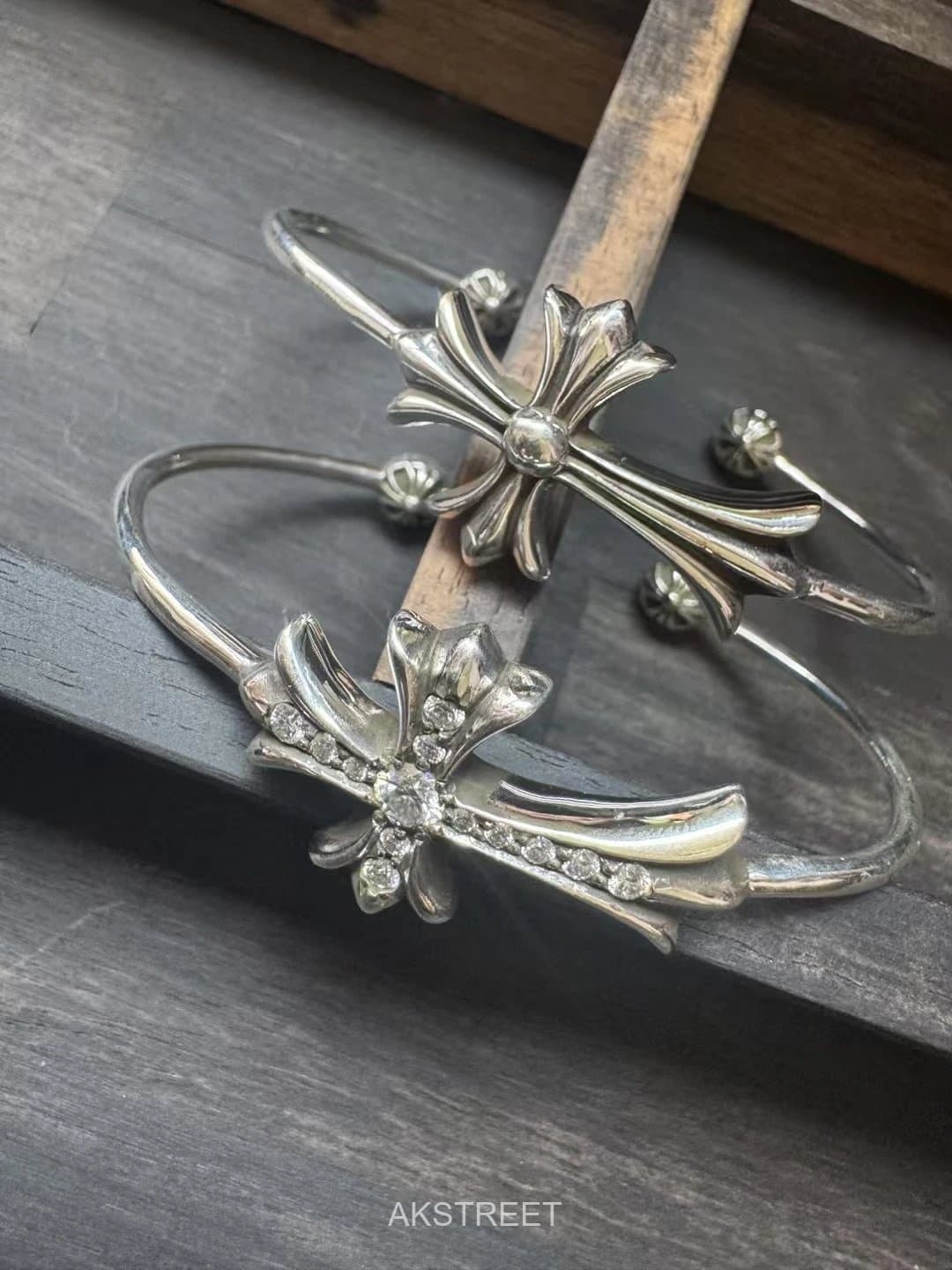 Chrome Hearts Silver Embellished Cross Bangle