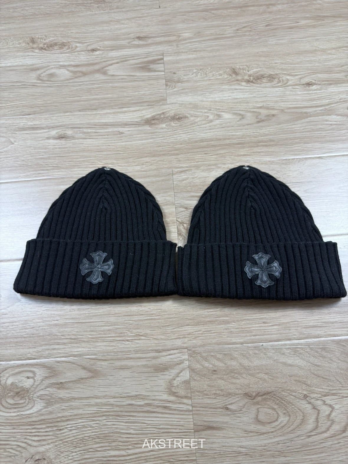 Chrome Hearts Black Ribbed Leather Cross Beanie