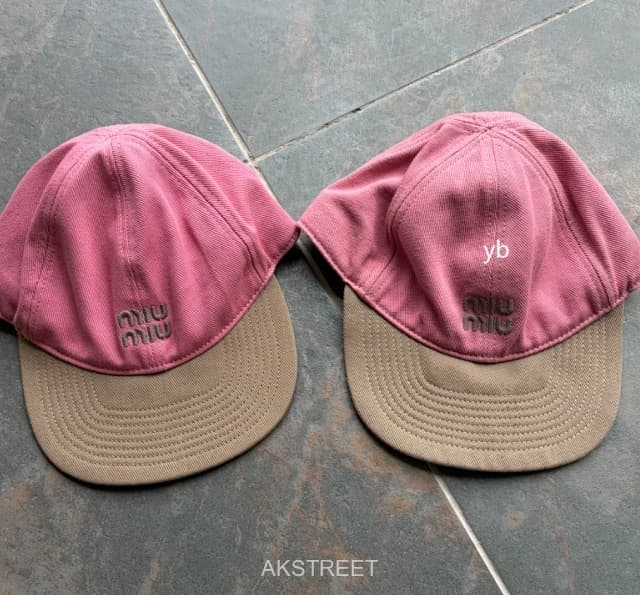 Miu Miu Pink Brown Cotton Twill Cap
