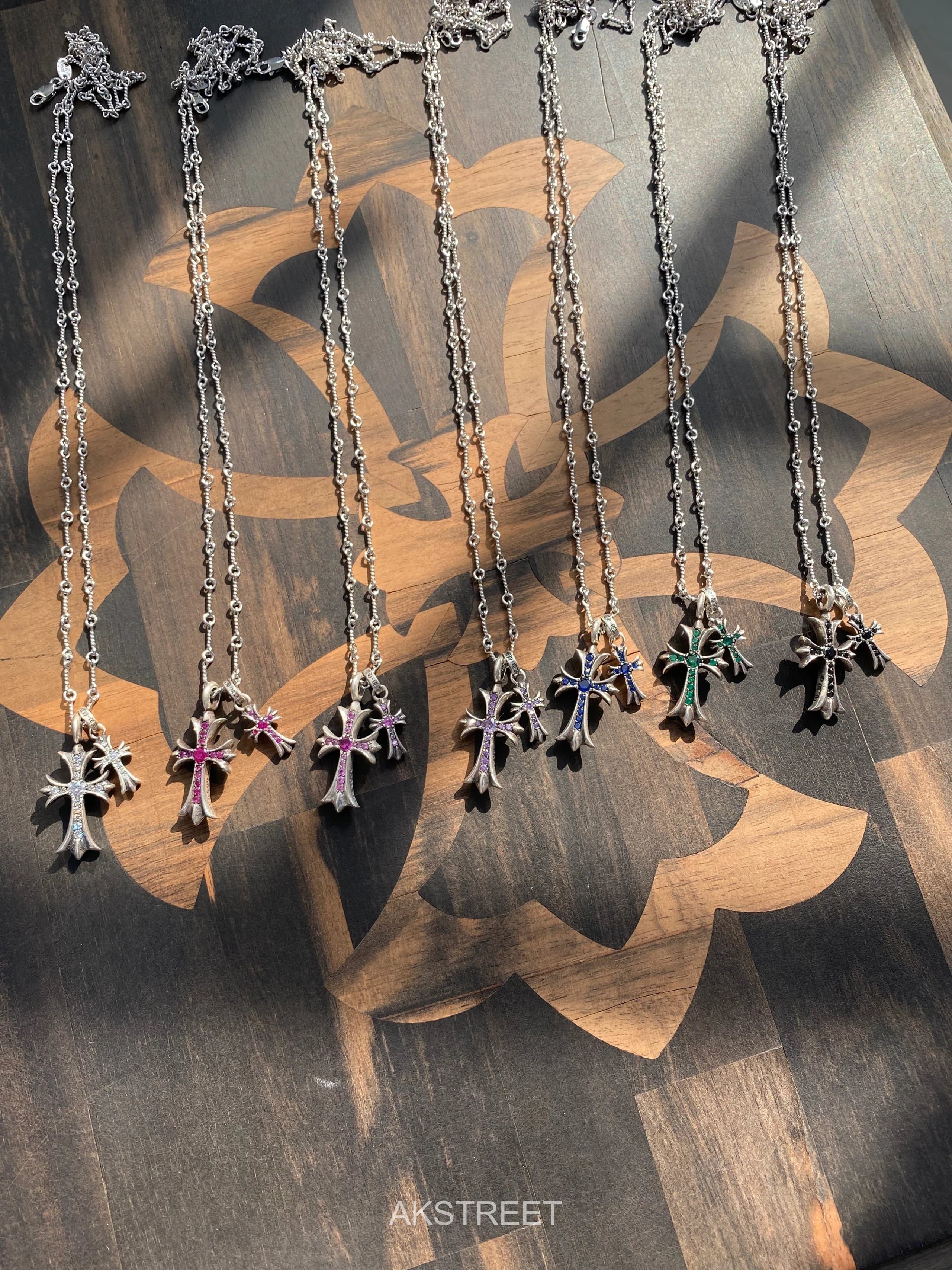 Chrome Hearts Silver Gemstone Cross Pendant Necklace