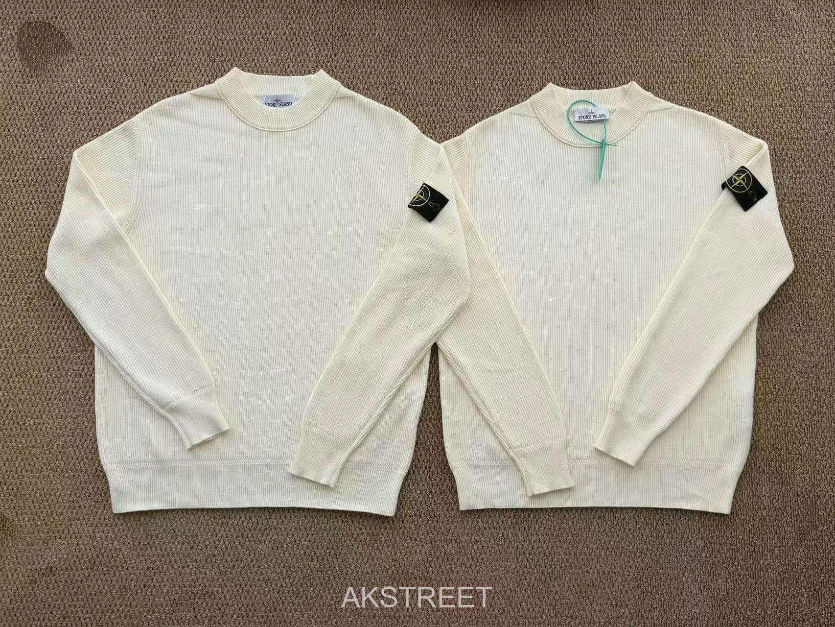 Stone Island White Ribbed Cotton Knit Sweater