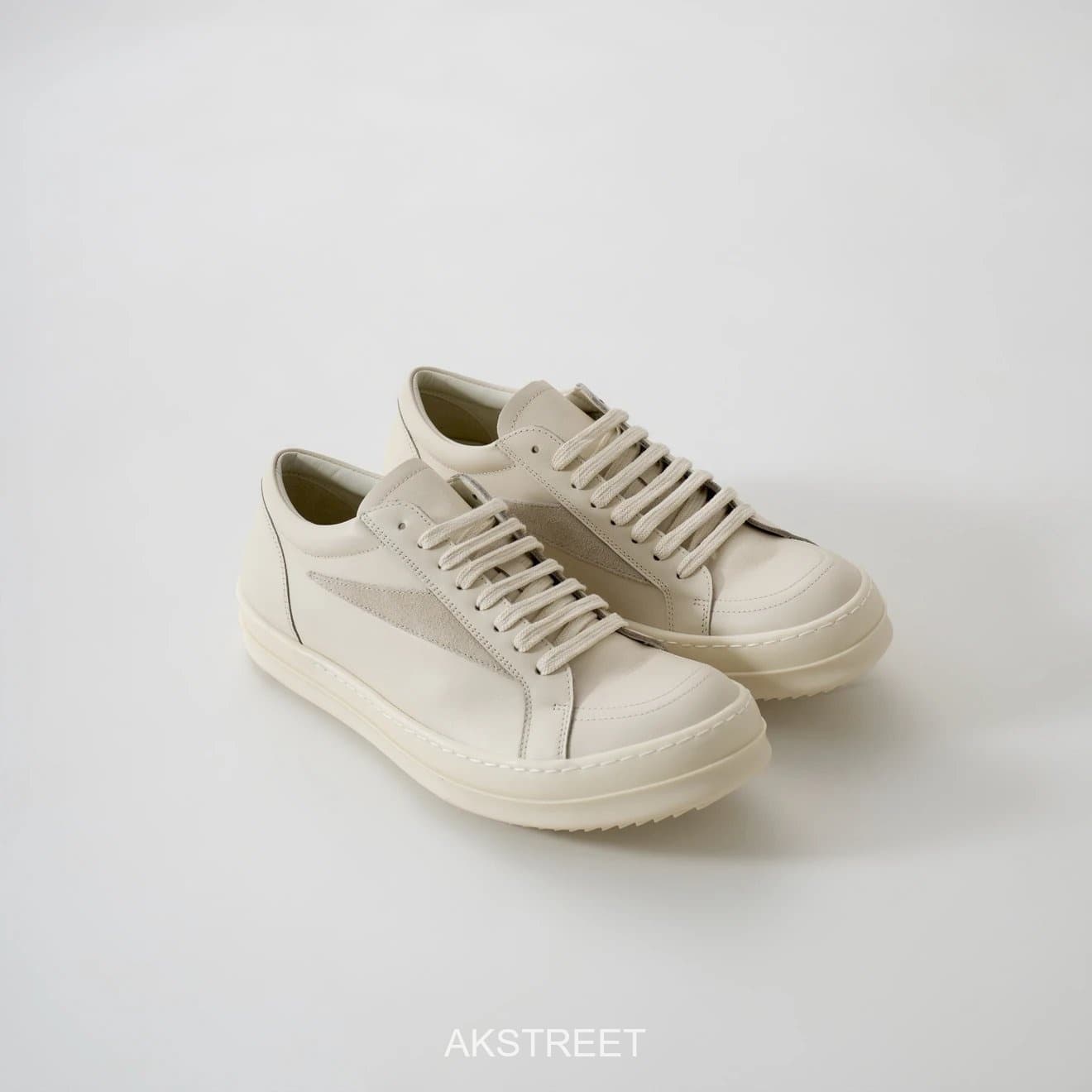 Rick Owens Off White Leather Low Sneakers