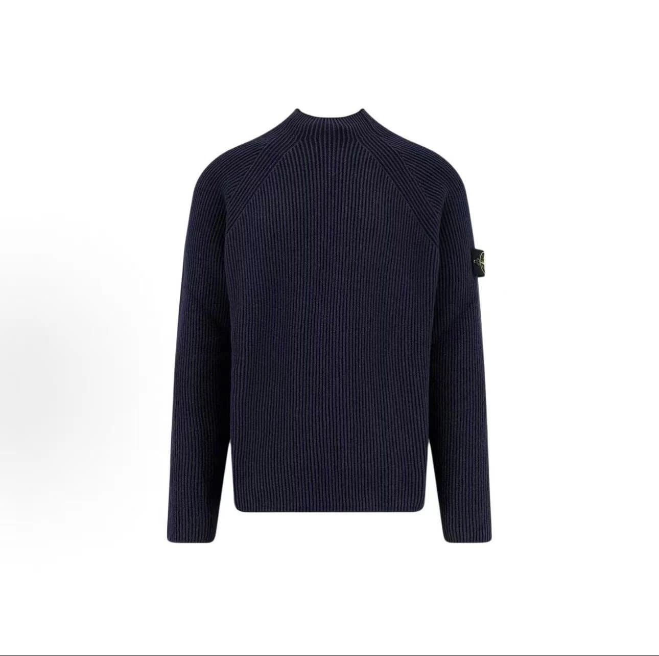 Stone Island Navy Ribbed Knit Wool Sweater
