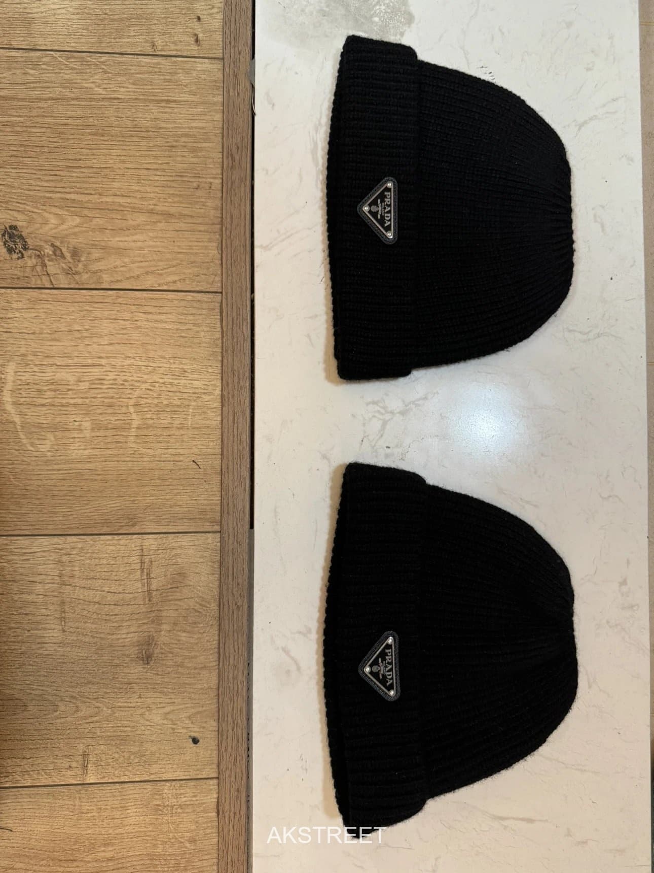Prada Black Cashmere Ribbed Beanie