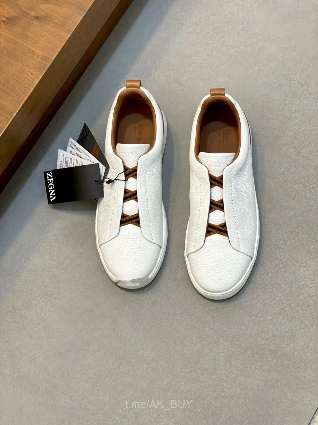 Zegna White Grained Leather Sneakers
