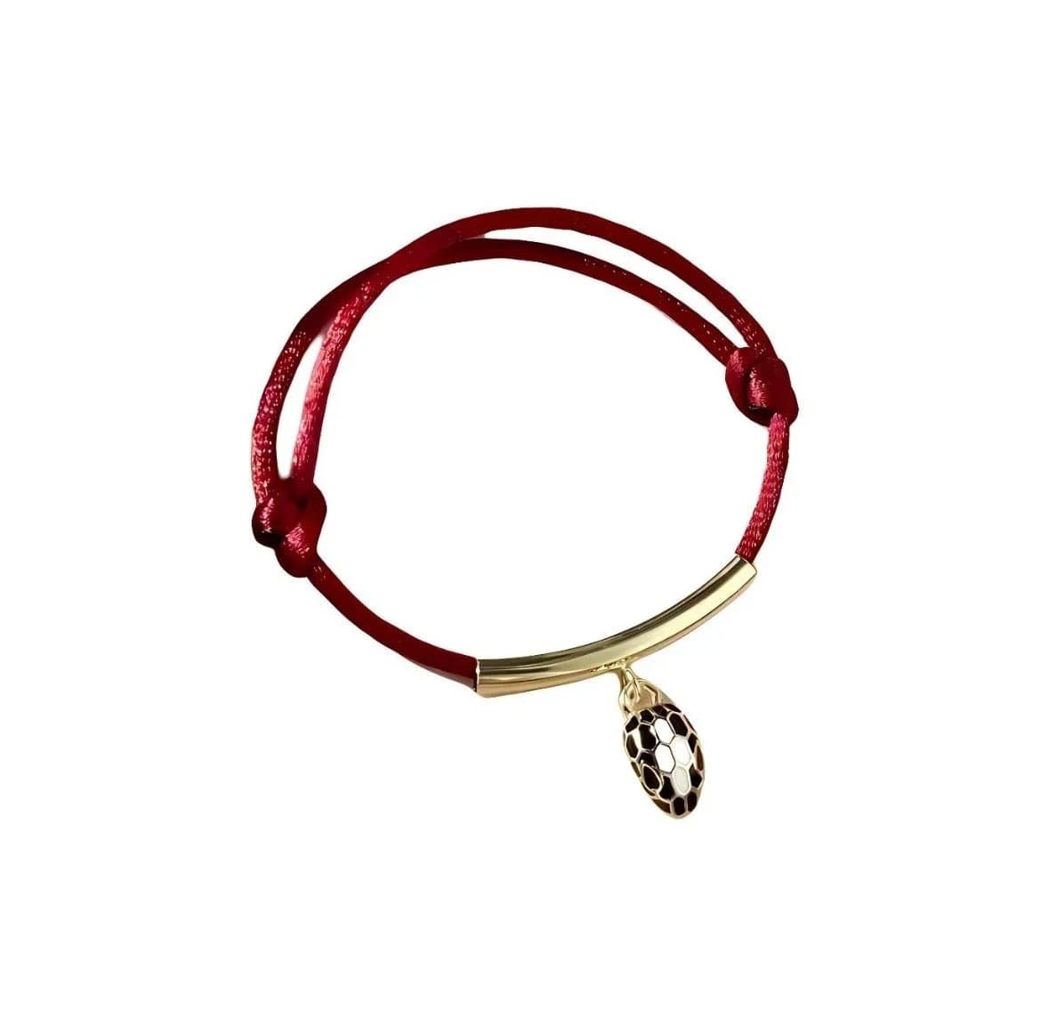 Bvlgari Red Silk Gold Charm Bracelet