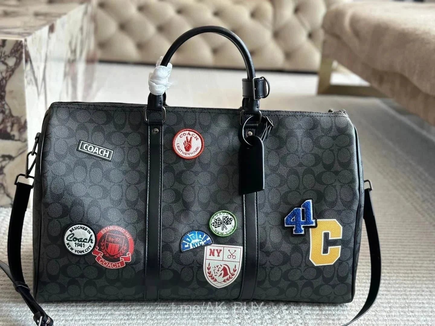 Coach Black Monogram Leather Patches Duffel Bag