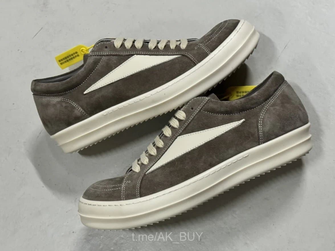 Rick Owens Beige Suede Low Sneakers