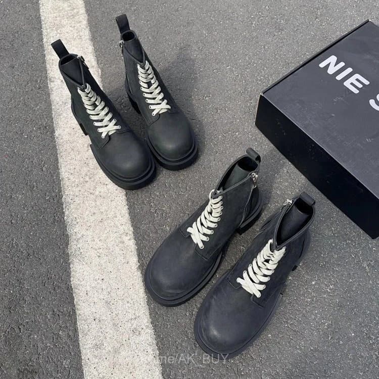 Rick Owens Black Leather Lace Up Boots