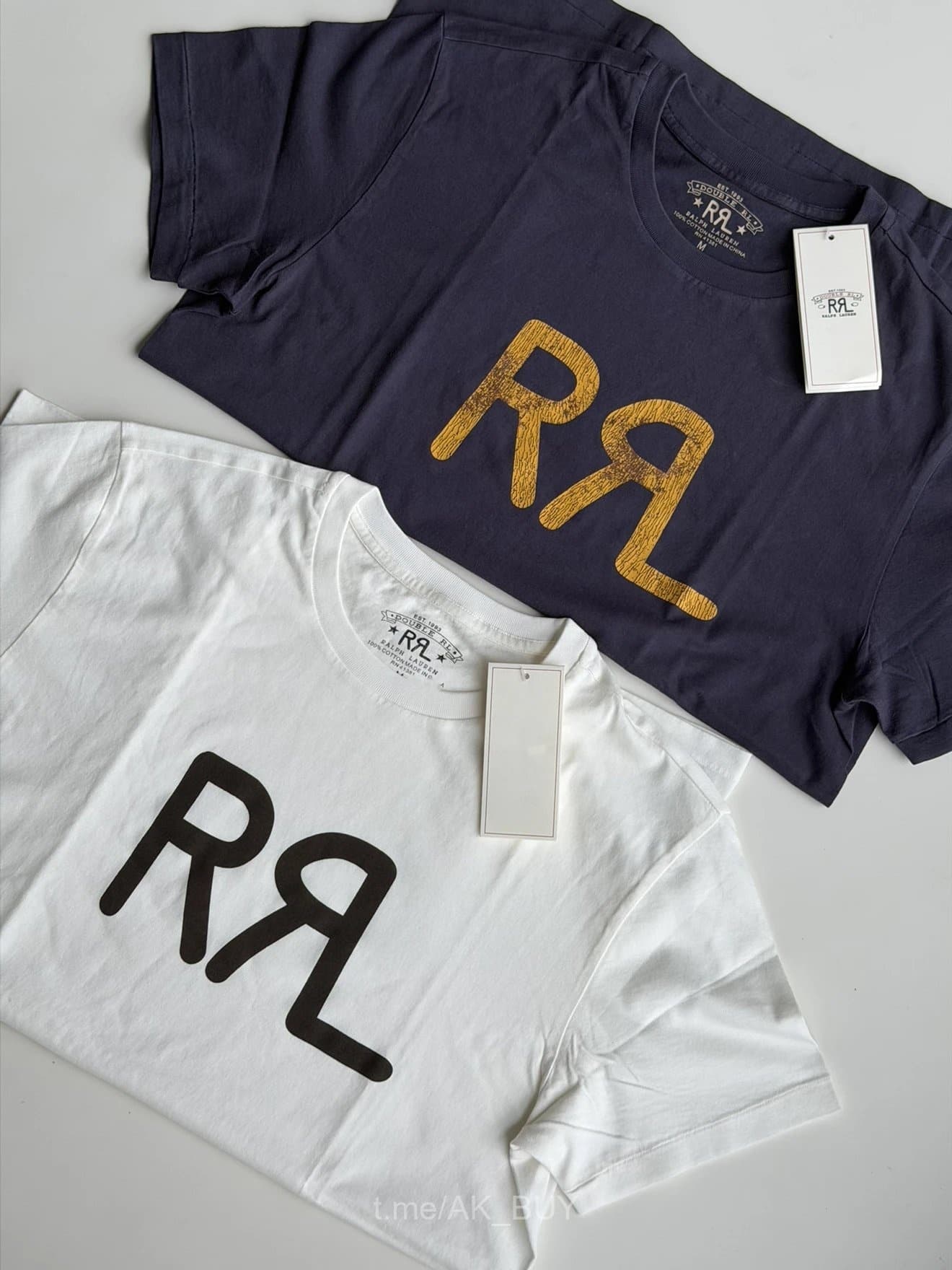 RRL Navy Blue Cotton Logo T-Shirt
