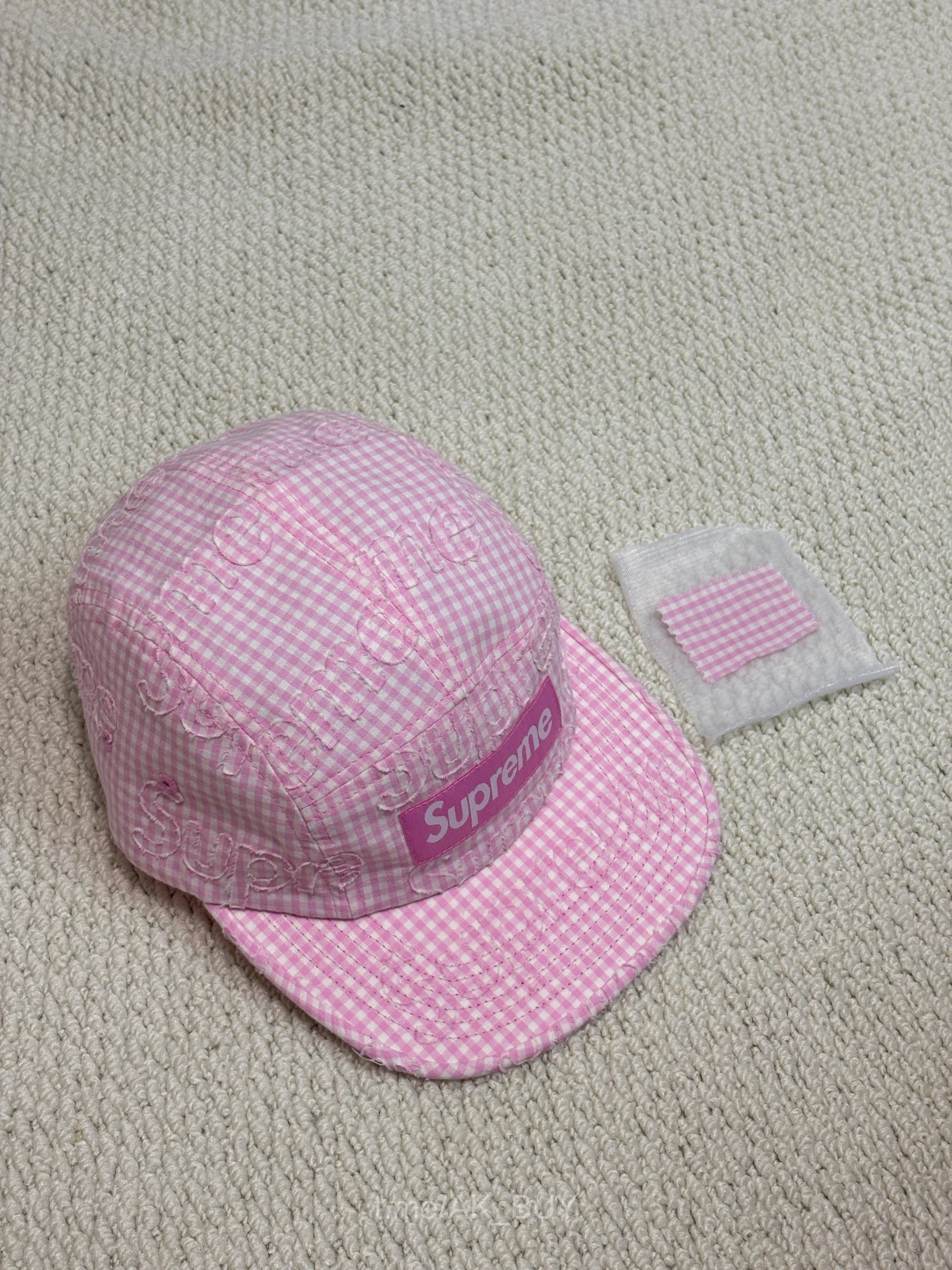 Supreme Pink Gingham Pattern Camp Cap