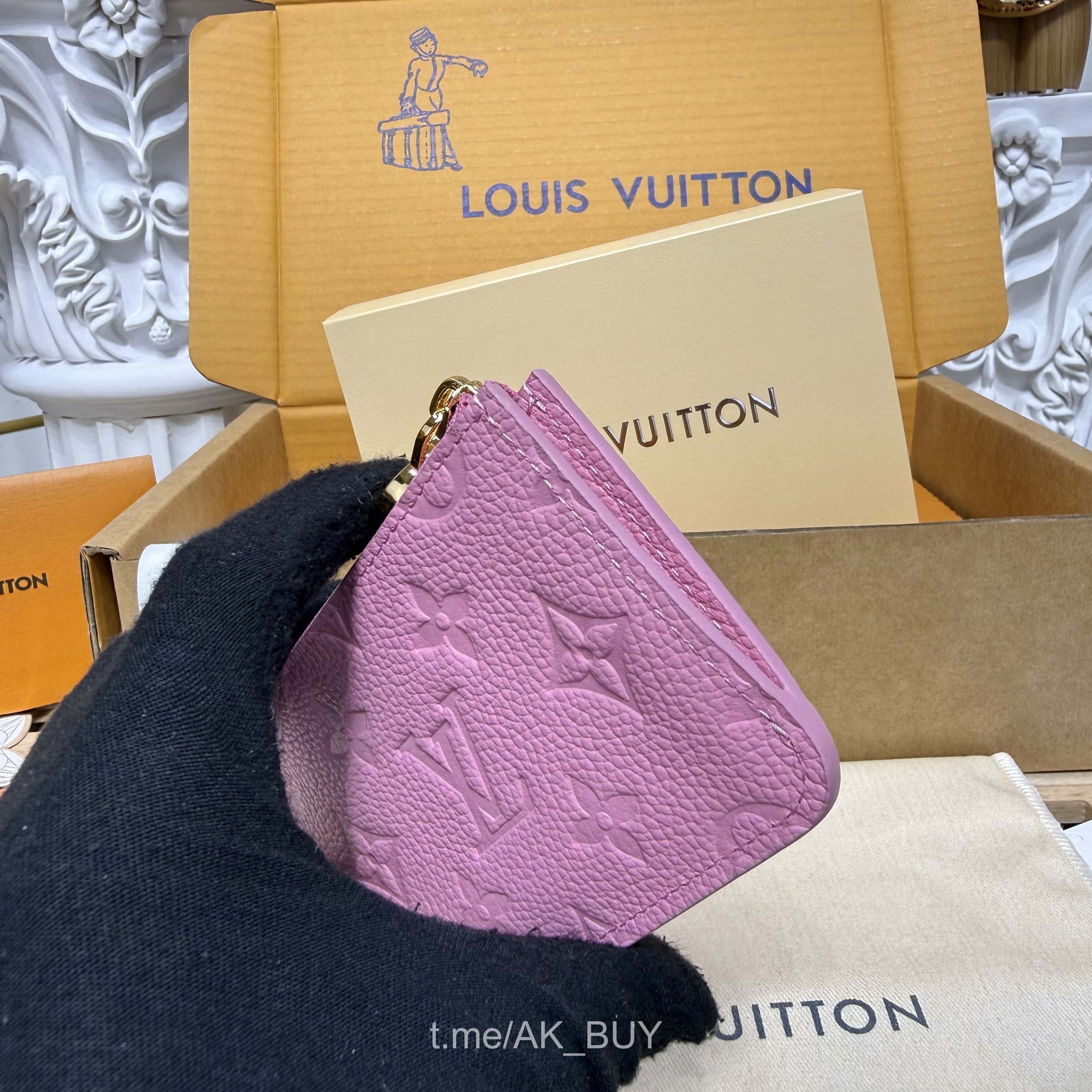 Louis Vuitton Pink Grained Leather Zip Coin Purse