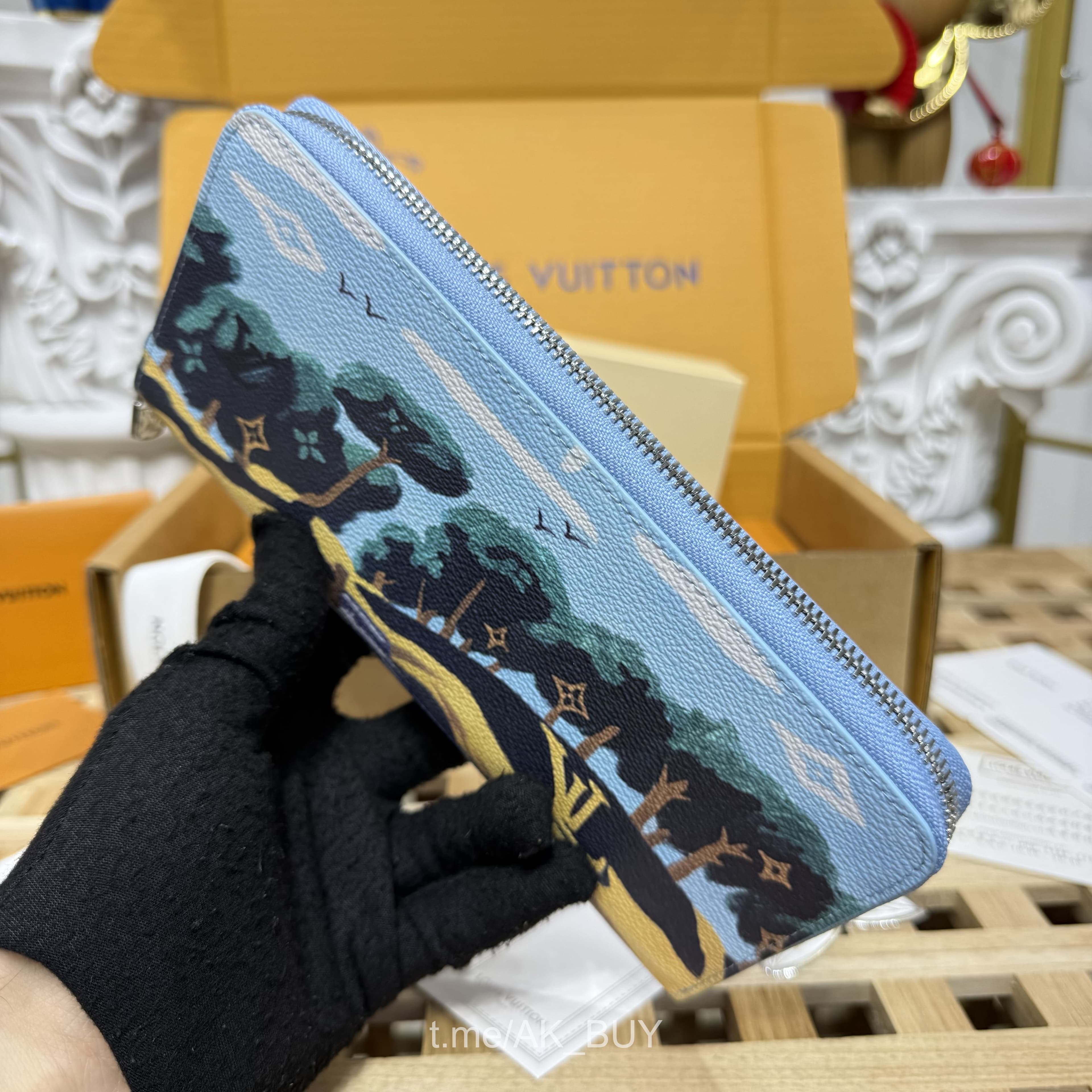 Louis Vuitton Blue Leather Zip Wallet