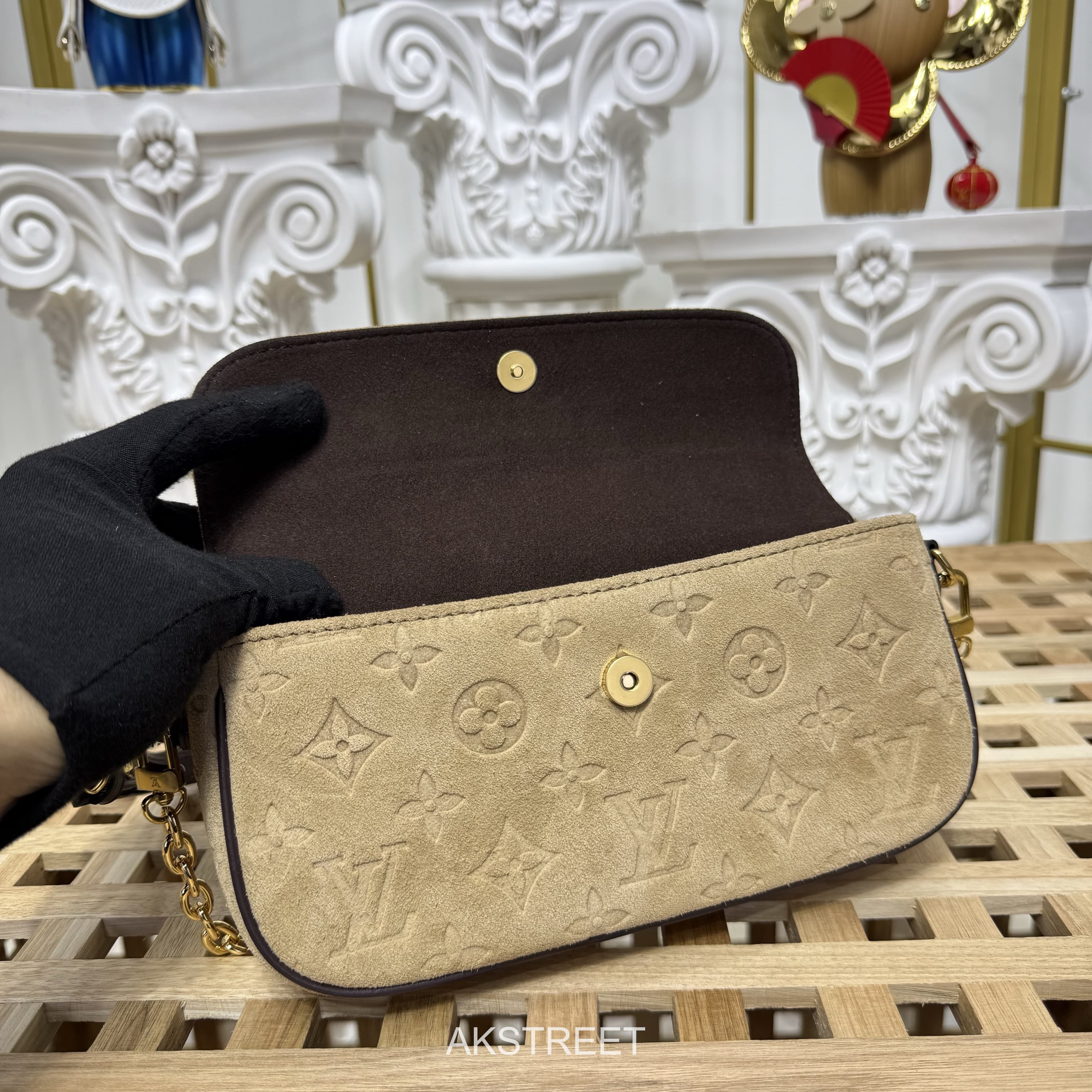 Louis Vuitton Beige Suede Monogram Shoulder Bag