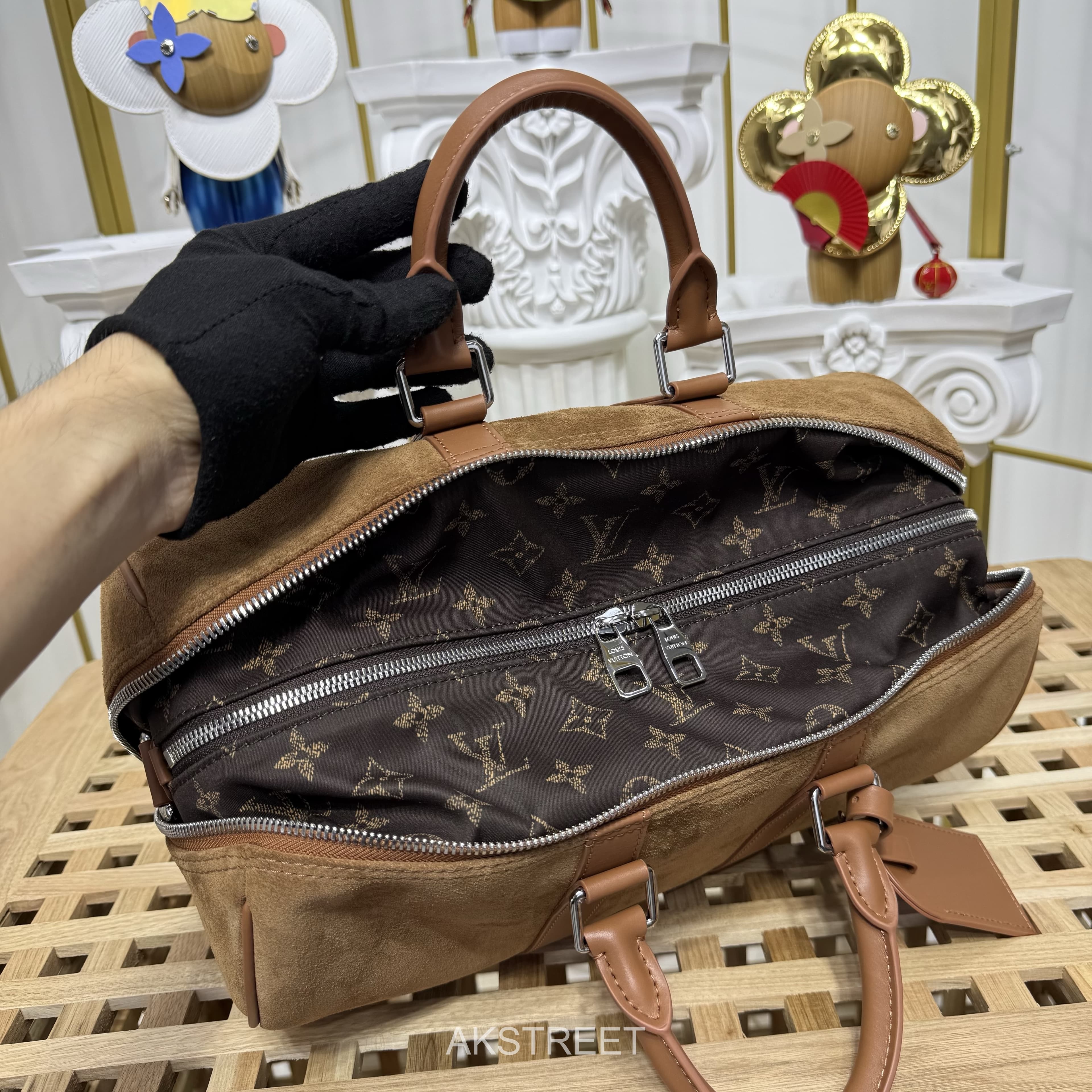 Louis Vuitton Brown Suede Leather Handbag
