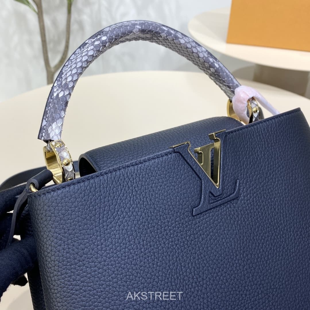 Louis Vuitton Black Leather Python Handle Shoulder Bag