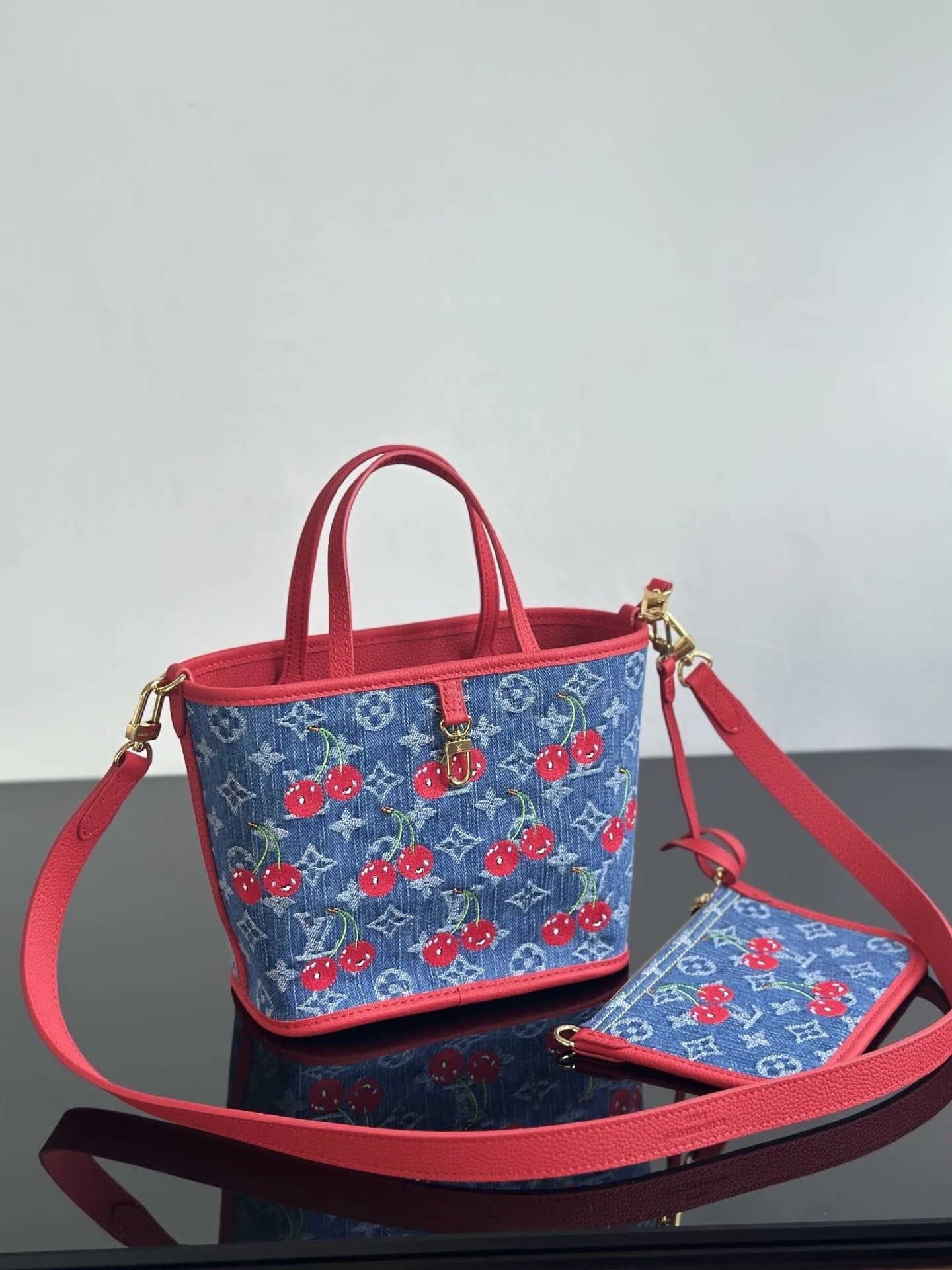LV Louis Vuitton Cherry Series Monogram Denim Shoulder…