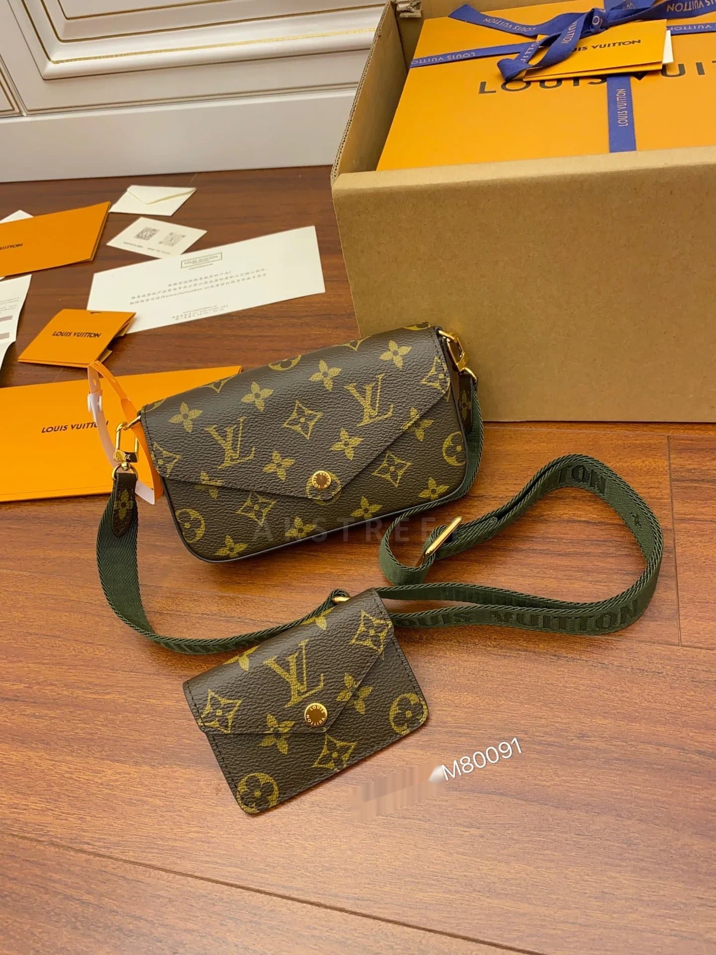 LV Louis Vuitton Tide All-Match Portable Classic Monogram Canvas Three-in-One Combination Coin Purse Shoulder Crossbody Bag Women's M80091