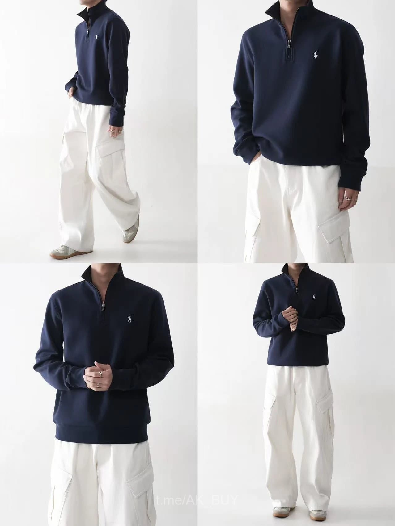 Ralph Lauren Navy Cotton Half Zip Sweatshirt
