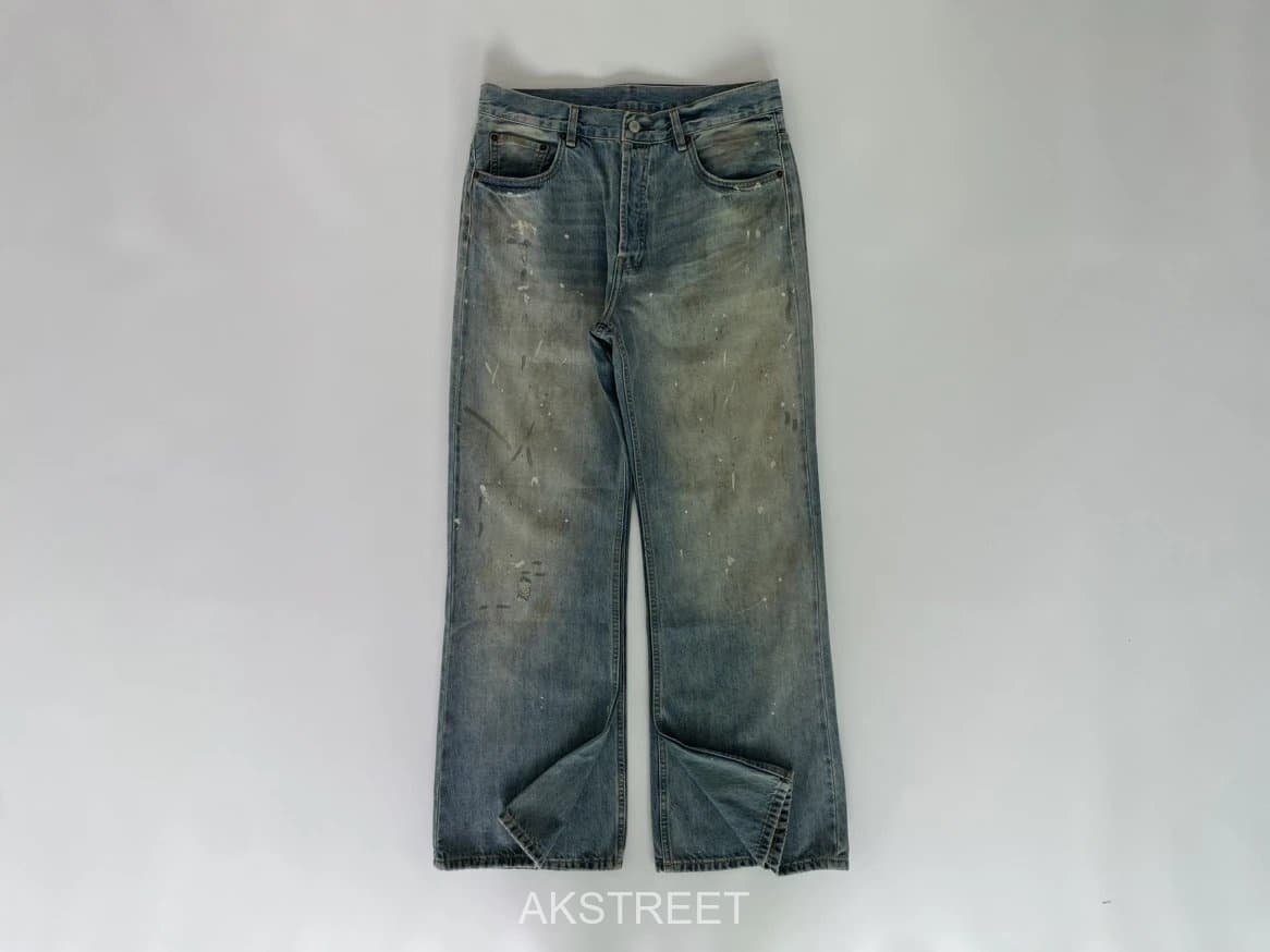 Balenciaga Blue Distressed Paint Splatter Denim Jeans
