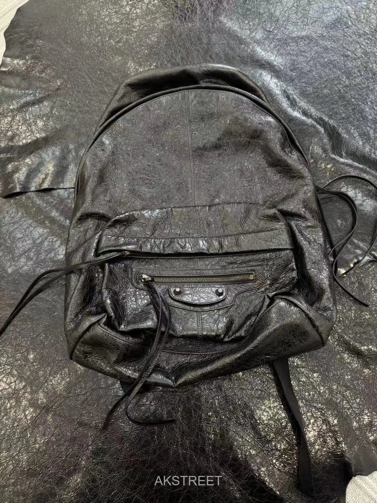 Balenciaga Black Crinkled Leather Backpack