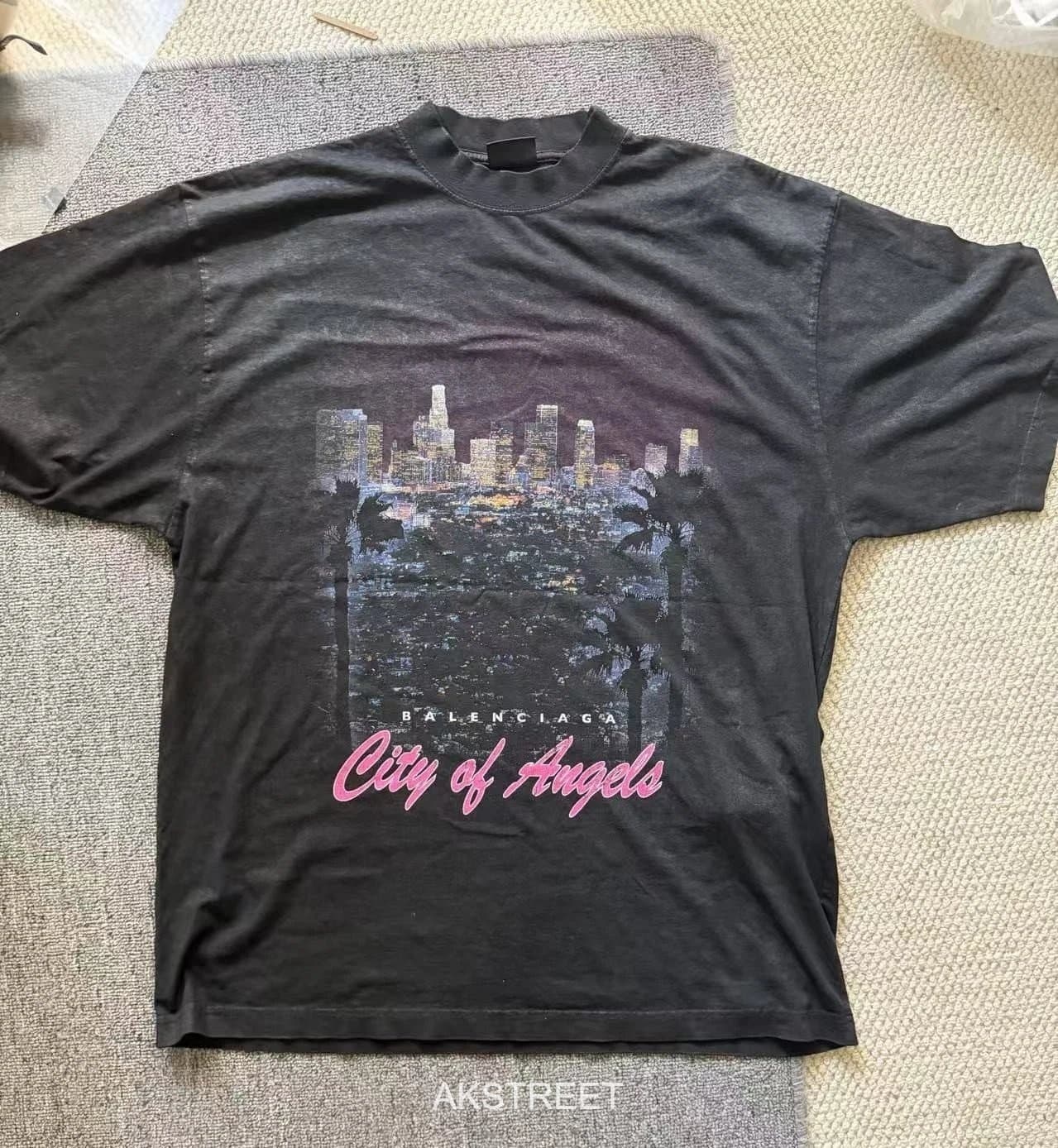 Balenciaga Black Cotton City Of Angels T-Shirt