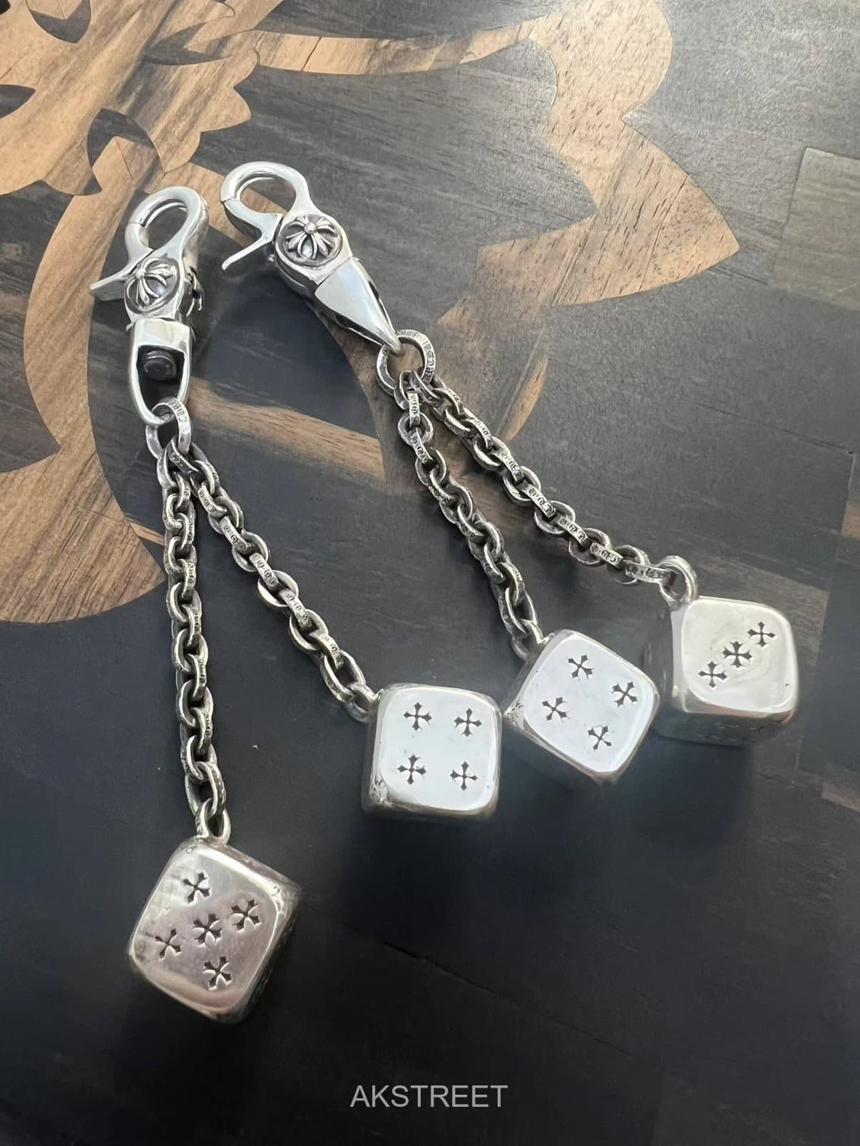 Chrome Hearts Silver Metal Dice Keychain