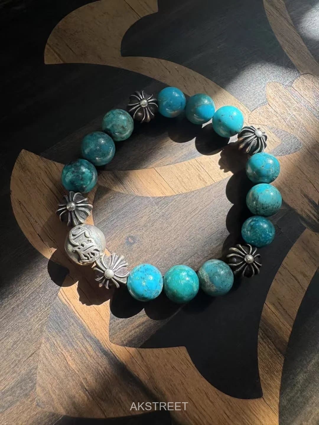 Chrome Hearts Turquoise Bead Silver Bracelet