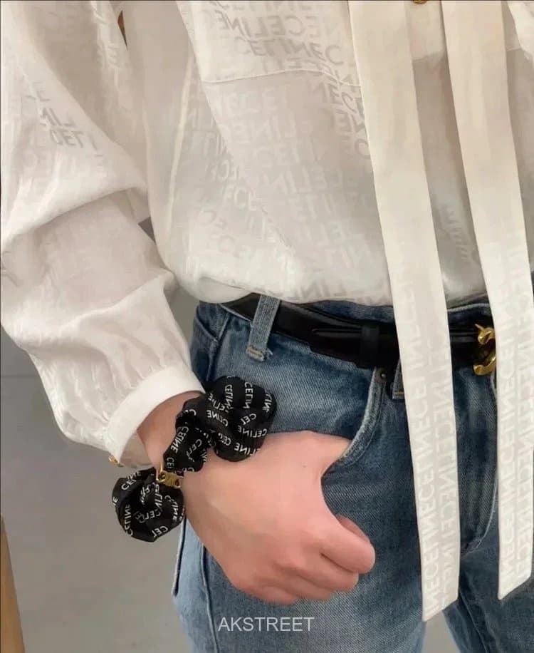 Celine Black Printed Silk Scrunchie