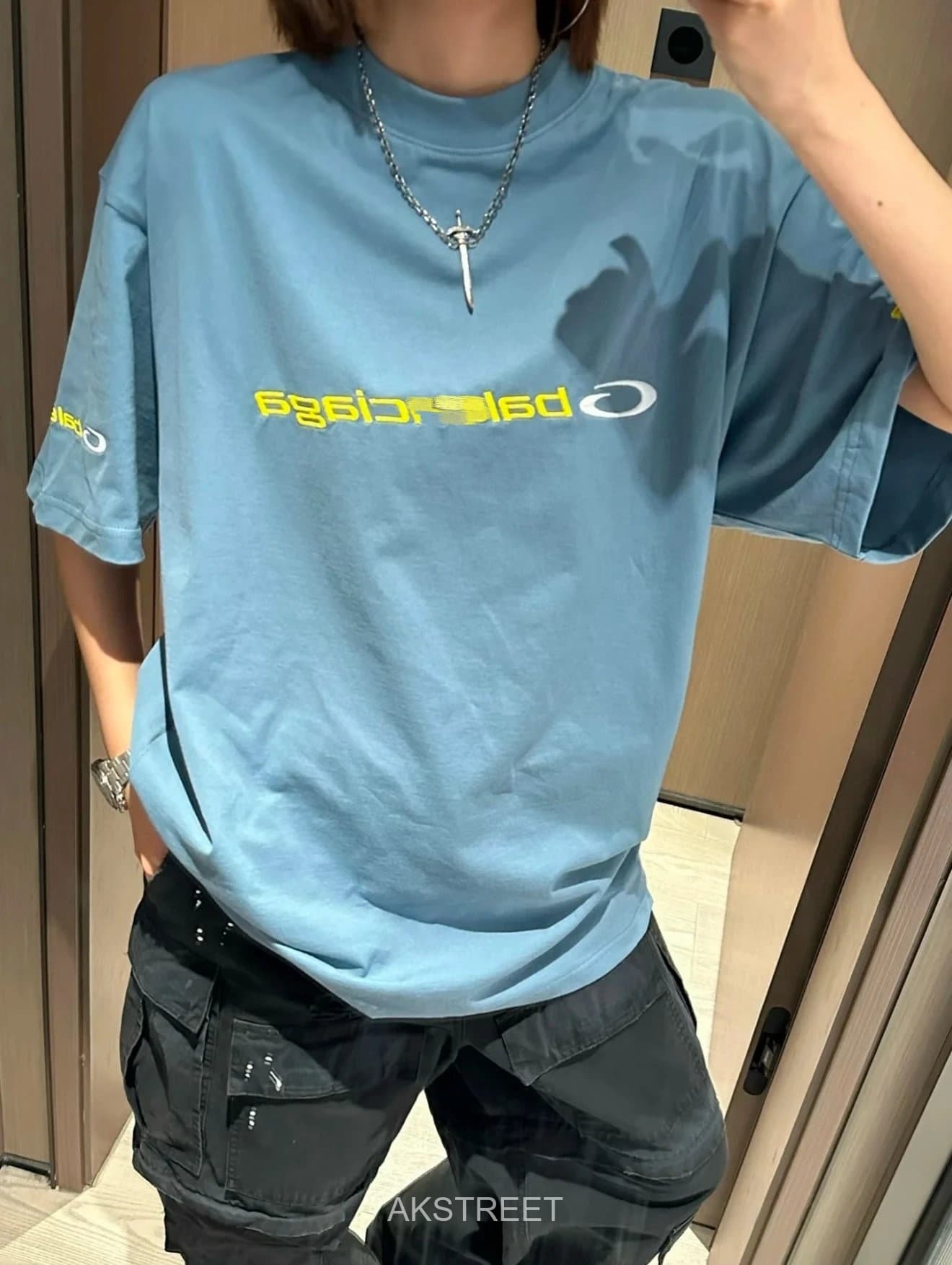 Balenciaga Light Blue Cotton T-Shirt