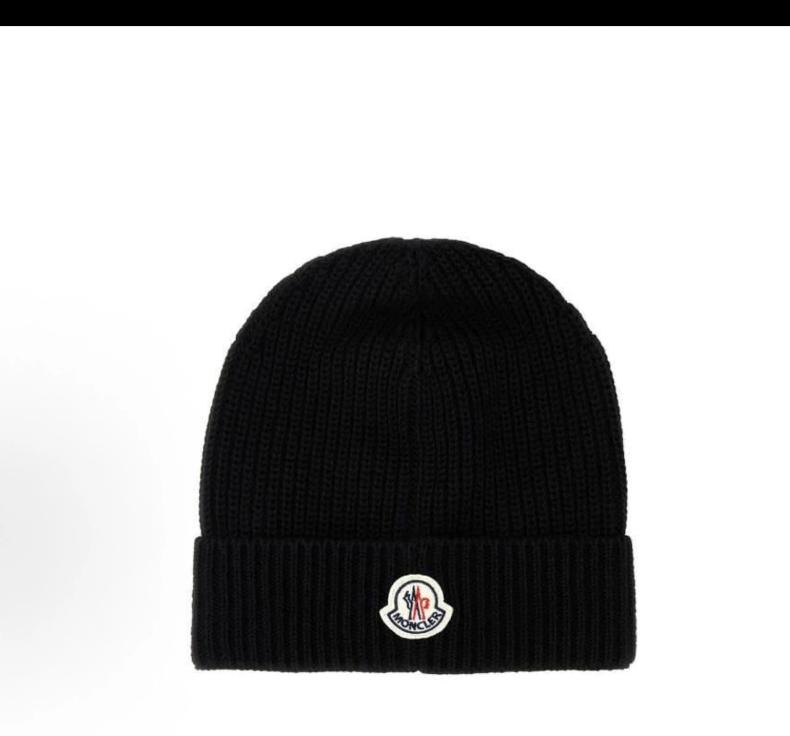 Moncler Black Ribbed Wool Beanie