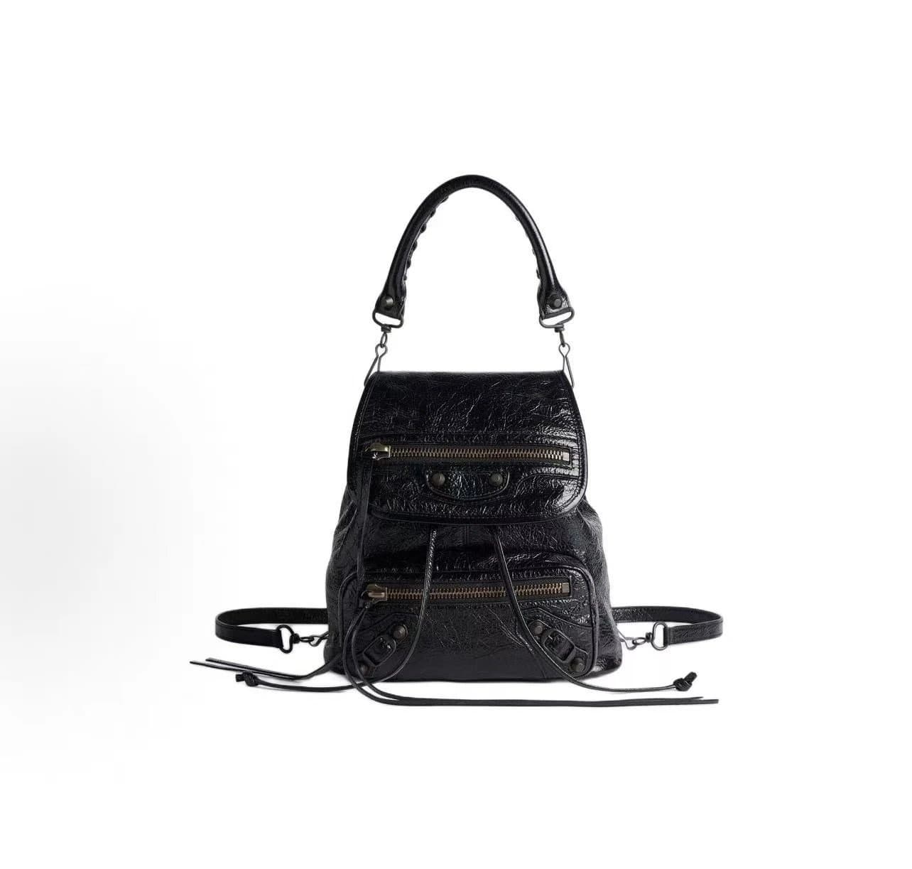 Balenciaga Black Crinkled Leather Backpack