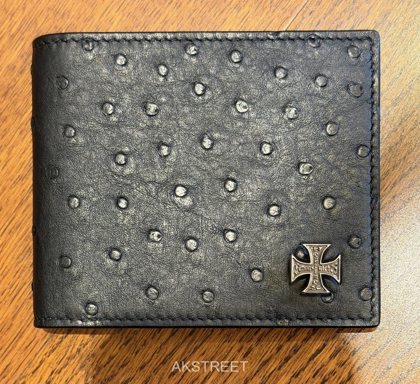 Chrome Hearts Black Ostrich Leather Bifold Wallet