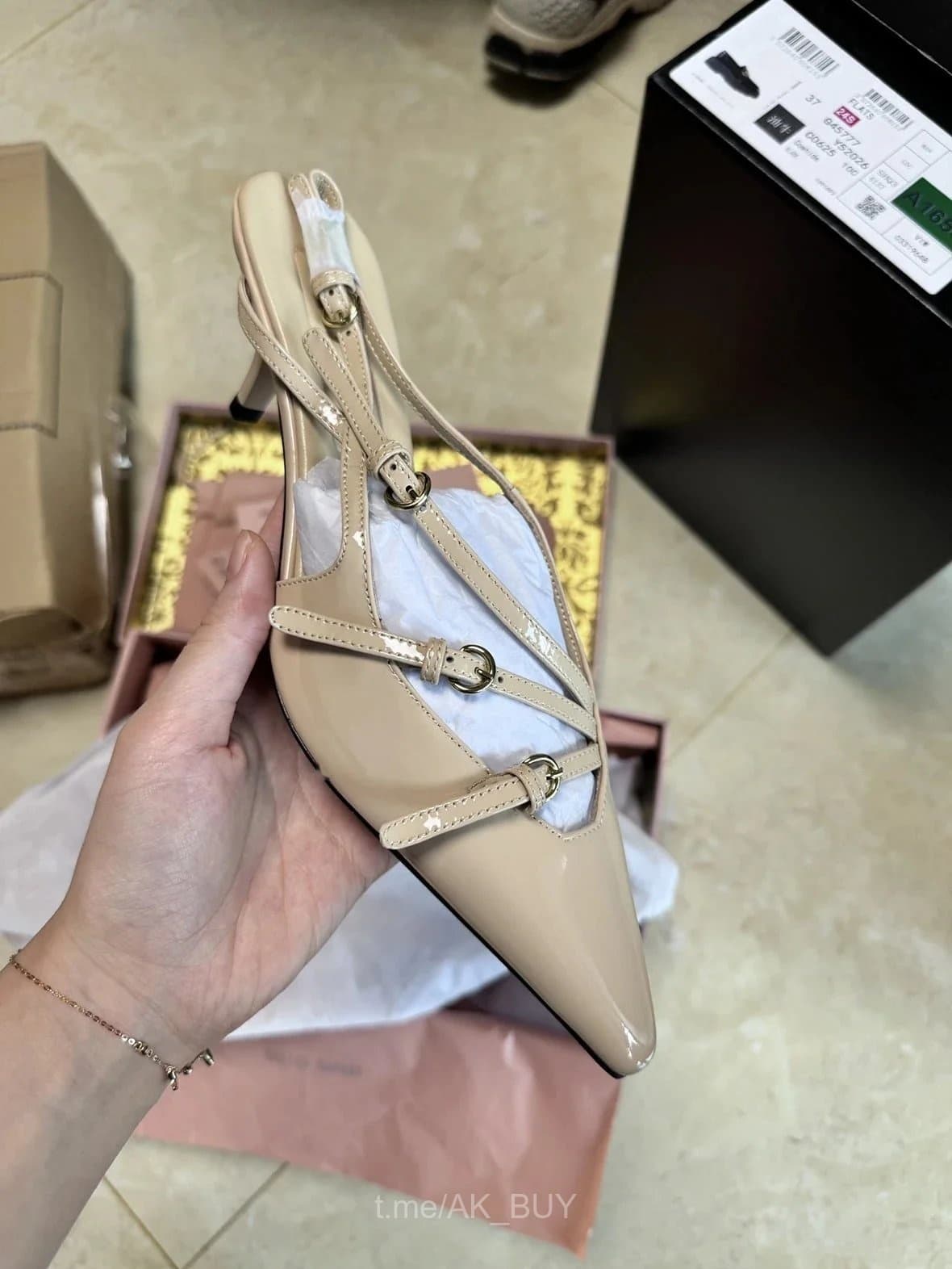 Miu Miu Nude Patent Leather Slingback Heels