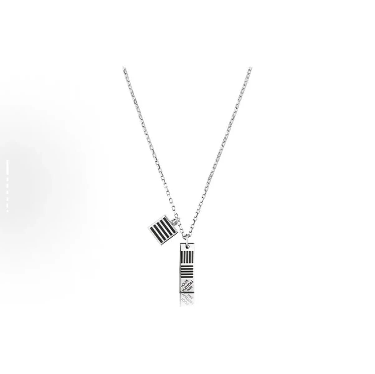 Louis Vuitton Silver Metal Striped Pendant Necklace