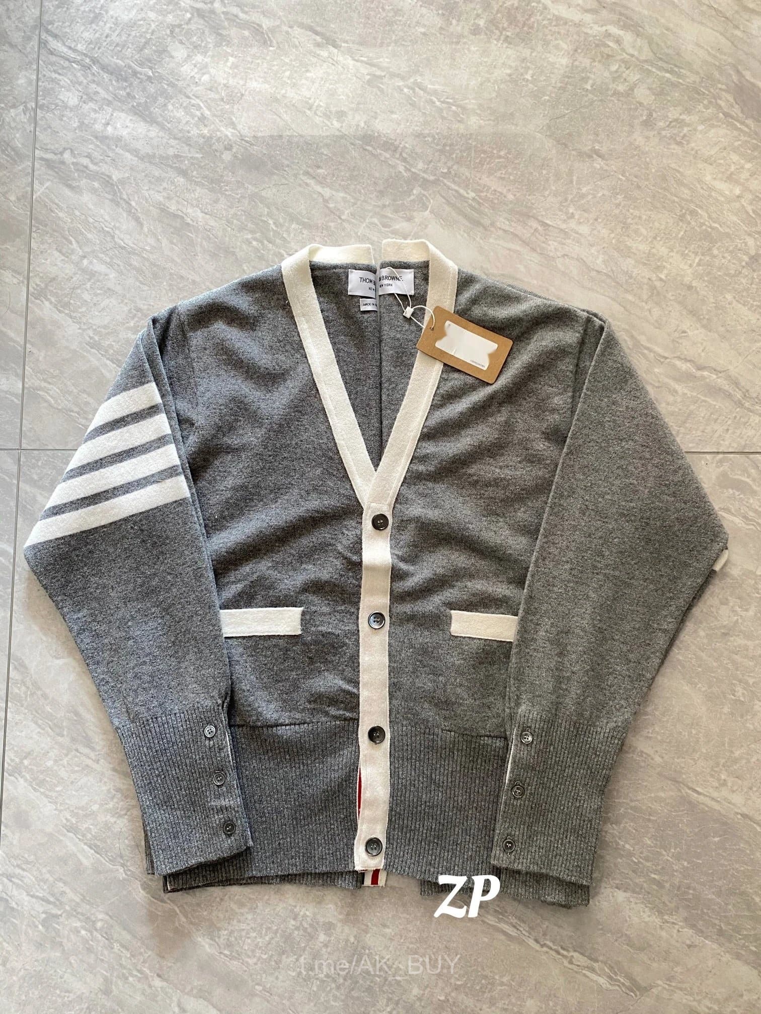 Thom Browne Grey Knit Cotton Cardigan