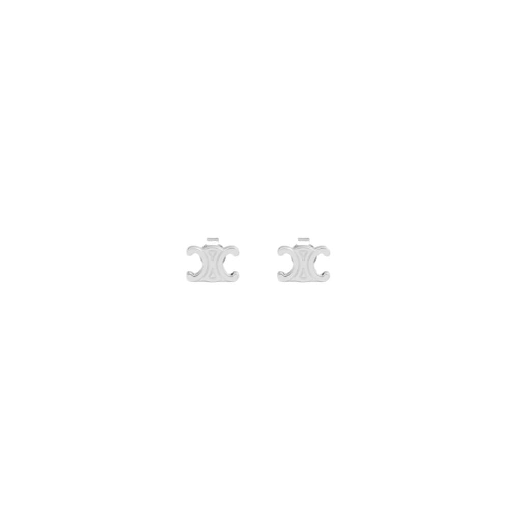 Celine Silver Metal Triomphe Stud Earrings