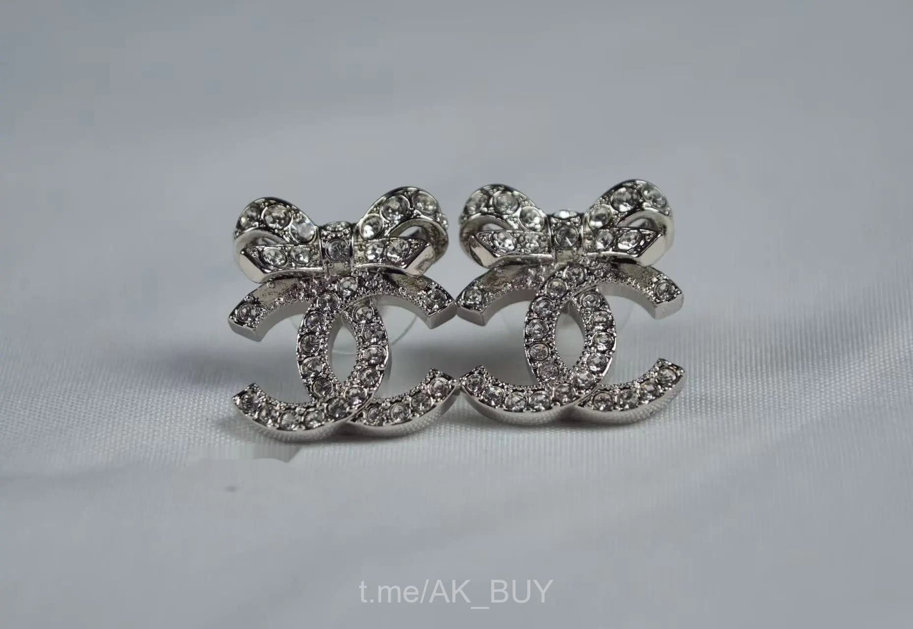 Chanel Silver Crystal Bow Earrings