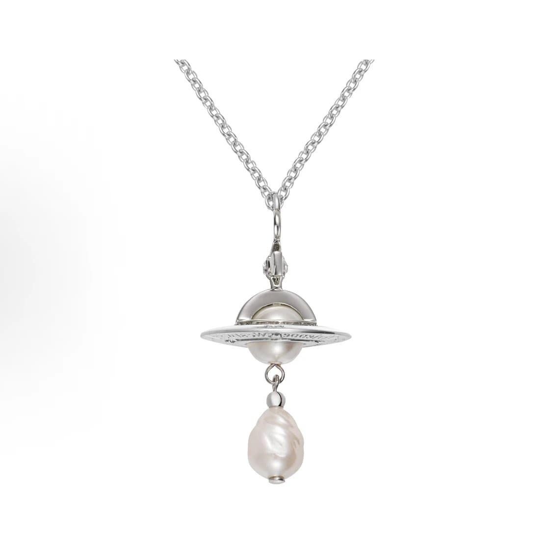 Vivienne Westwood Silver Metal Pearl Pendant Necklace