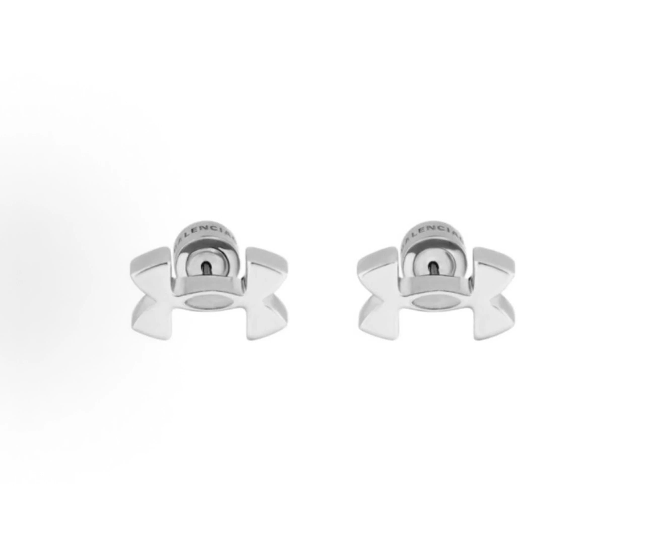 Balenciaga Silver Metal Logo Stud Earrings