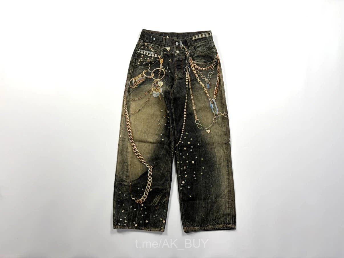 Distressed Black Denim Embellished Jeans